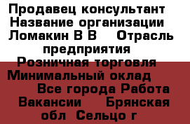 Продавец-консультант › Название организации ­ Ломакин В.В. › Отрасль предприятия ­ Розничная торговля › Минимальный оклад ­ 35 000 - Все города Работа » Вакансии   . Брянская обл.,Сельцо г.